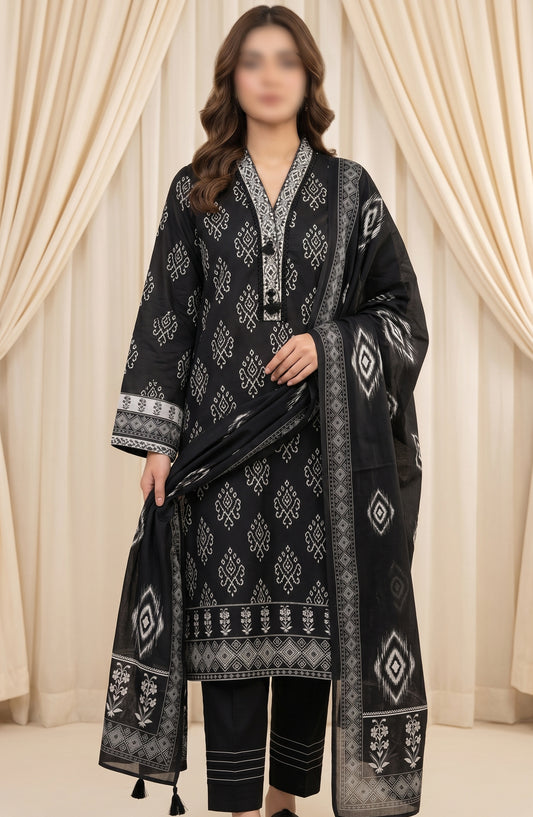 Monochrome Printed Lawn Stitched 3 Piece Suit - AKMP-04 - AM26MCH - Black - Summer Collection