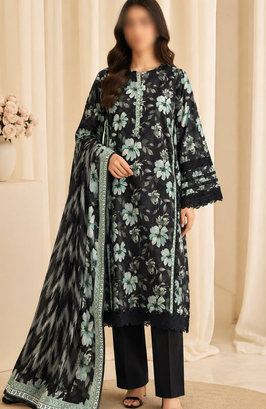 Monochrome Printed Lawn Stitched 3 Piece Suit - AKMP-07 - AM26MCH - Black - Summer Collection
