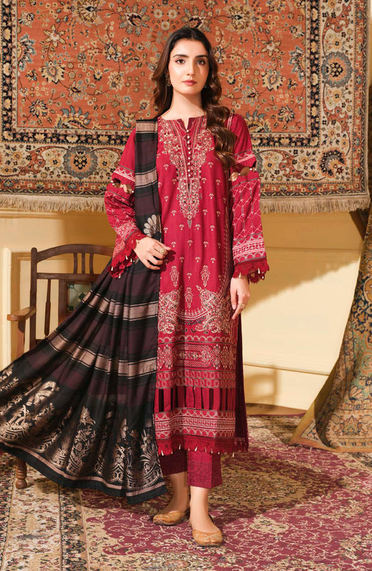 Morpankh by Johra Embroidered Winter Fabric Unstitched 3 Piece Suit - JH-828 - JH25MORP - Red - Winter Collection