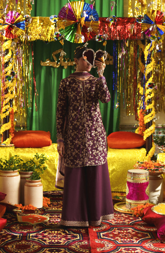 Casual Lite Mubarak Embroidered Silk Viscose Stitched 3 Piece Suit - 06 Mahgul - CL26MRK - Purple - Festive Collection