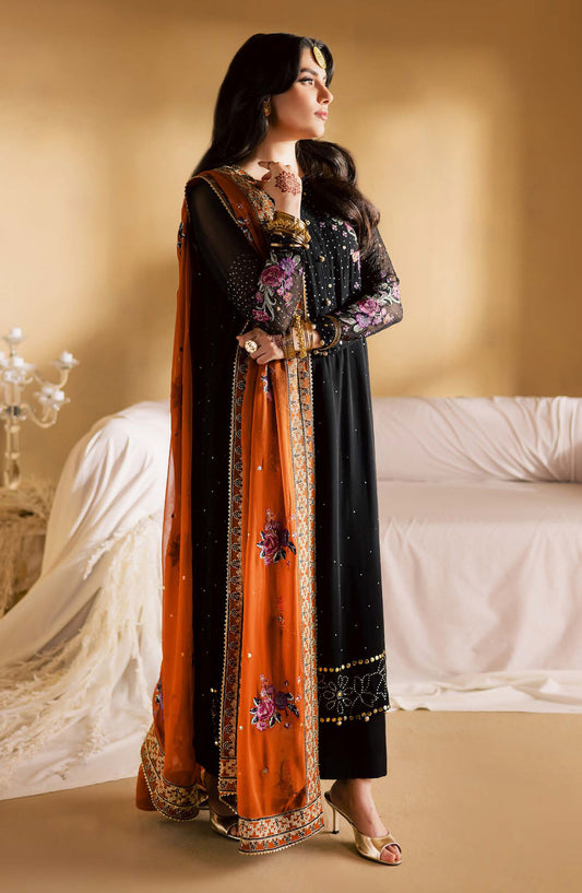 Mukeshkari by Nureh Embroidered Chiffon Unstitched 3 Piece Suit - MK-18 - NU25MSHK - Black - Luxury Collection
