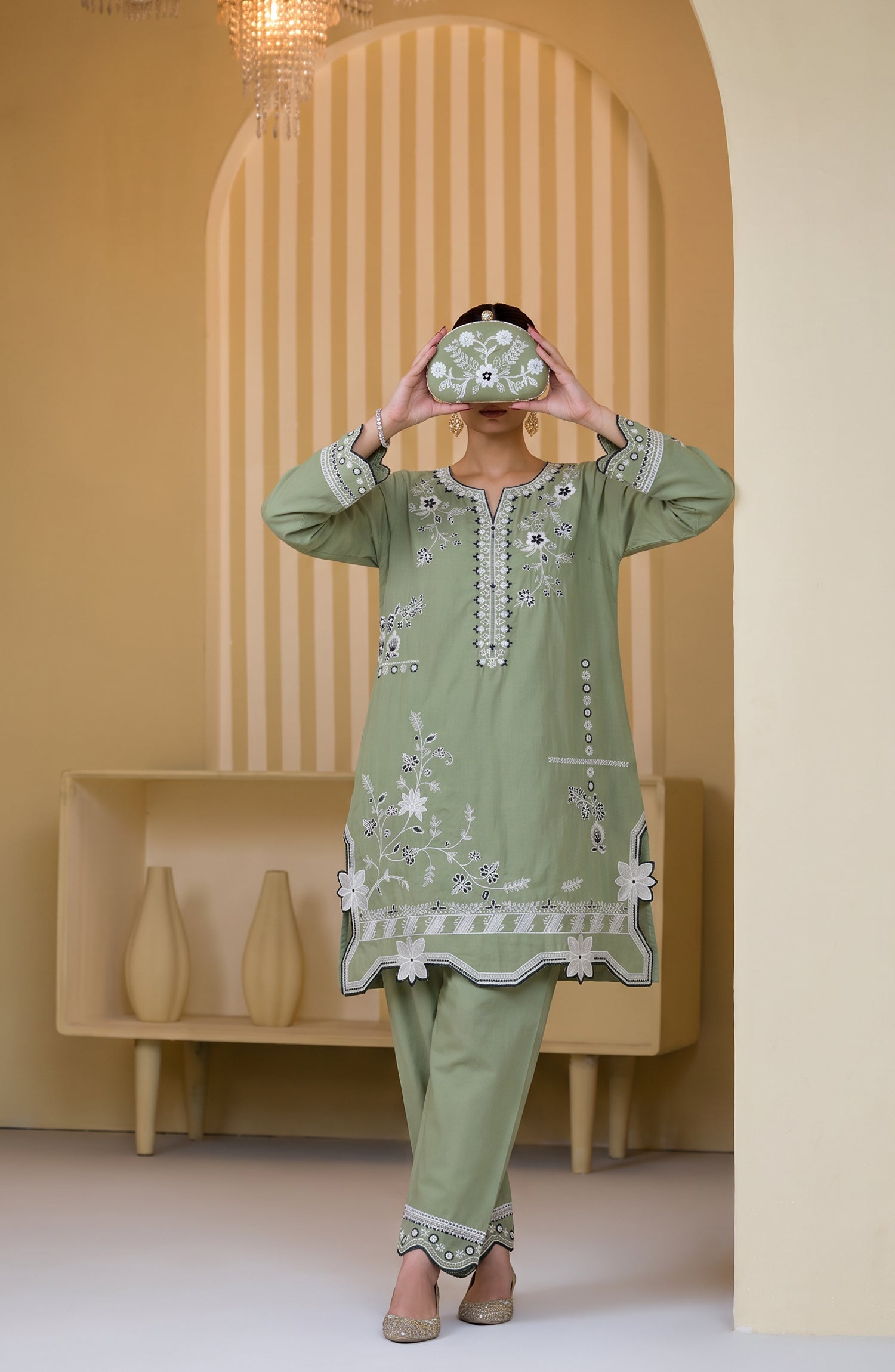Mulaqaat by Amna Khadija Embroidered Cotton Stitched 2 Co-ord Set - AKMEC-20 - AM26QTL - Green - Casual Collection
