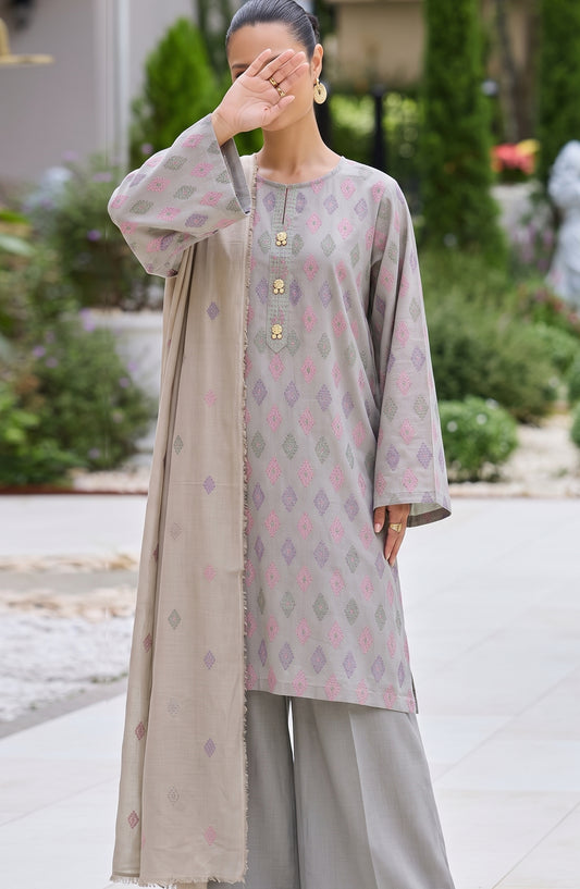 Muse by Amna Khadija Embroidered Cambric Unstitched 3 Piece Suit - AKMF-03 - AM26MSE - Grey - Formals Collection