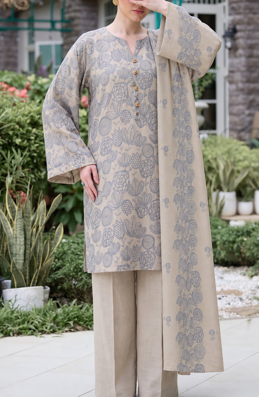 Muse by Amna Khadija Embroidered Cambric Unstitched 3 Piece Suit - AKMF-05 - AM26MSE - Beige - Formals Collection