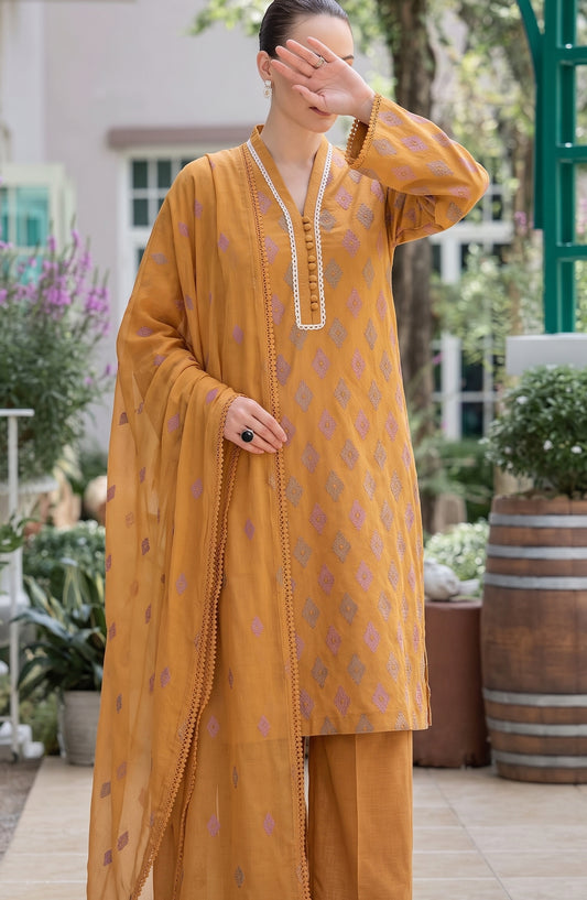 Muse by Amna Khadija Embroidered Cambric Unstitched 3 Piece Suit - AKMF-11 - AM26MSE - Mustard - Formals Collection
