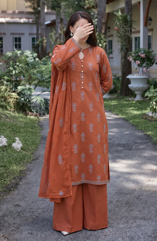 Muse by Amna Khadija Embroidered Cambric Unstitched 3 Piece Suit - AKMF-12 - AM26MSE - Orange - Formals Collection