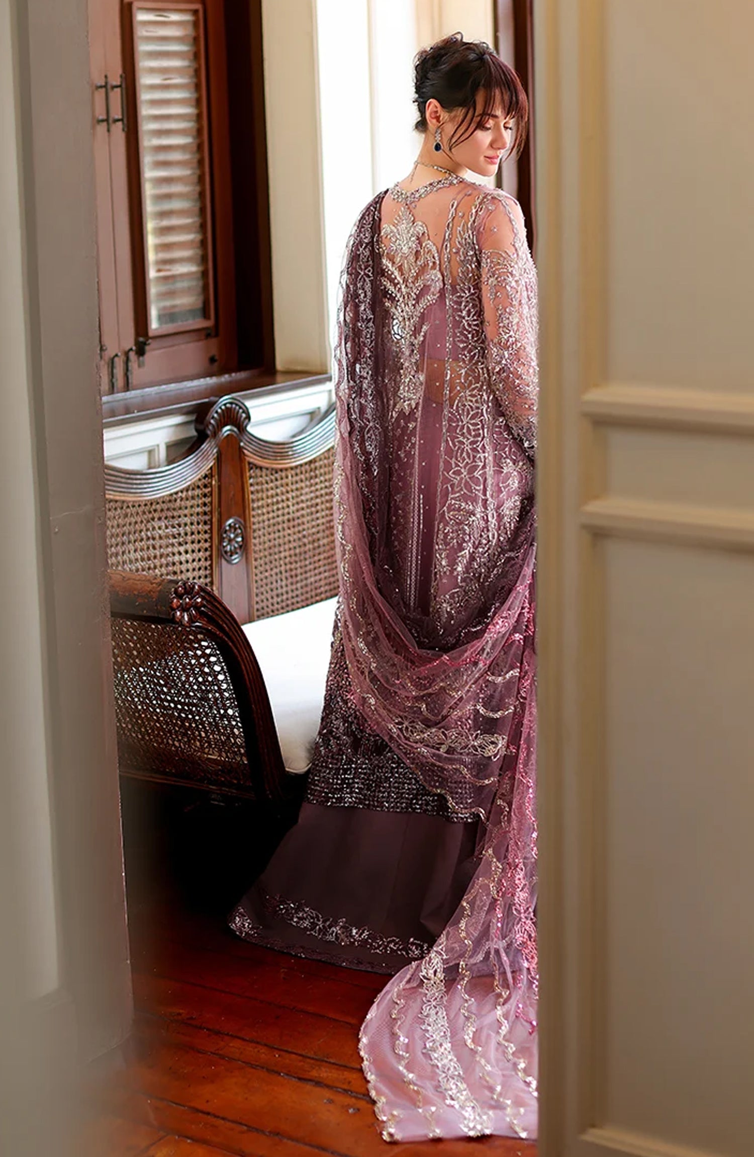 Mushq Stardust Embroidered Net Unstitched 3 Piece Suit - D2-Starlit Union - MQ26SRD - Purple - Wedding Collection