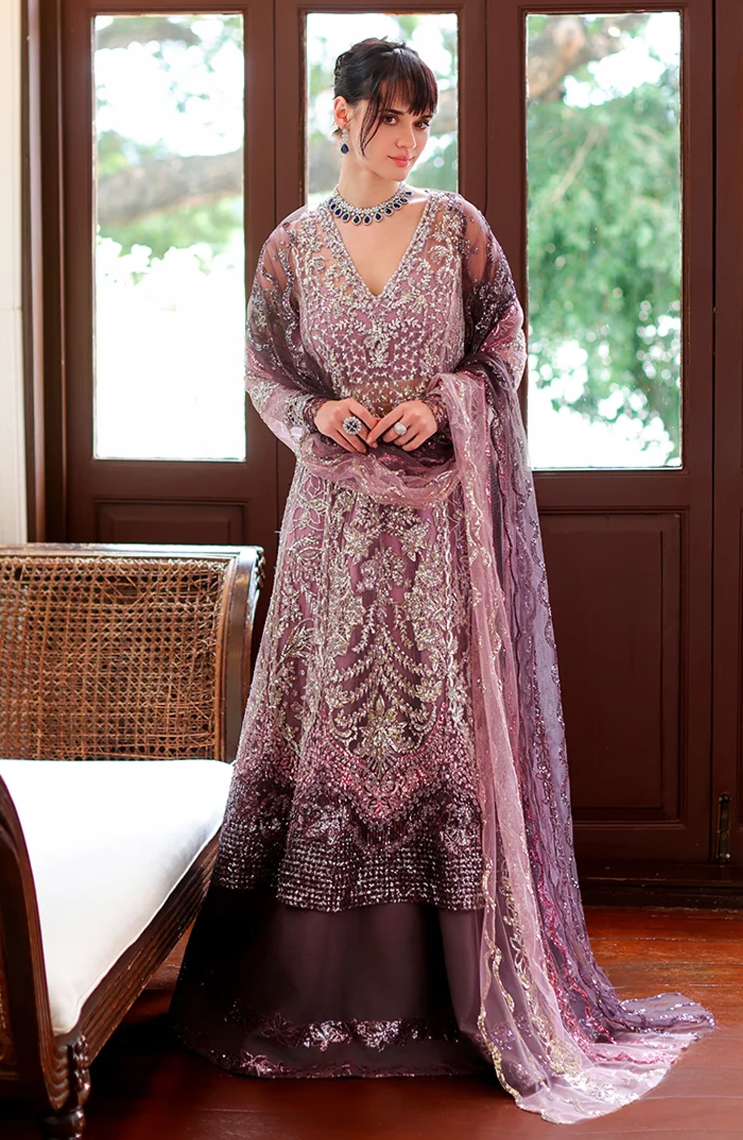 Mushq Stardust Embroidered Net Unstitched 3 Piece Suit - D2-Starlit Union - MQ26SRD - Purple - Wedding Collection