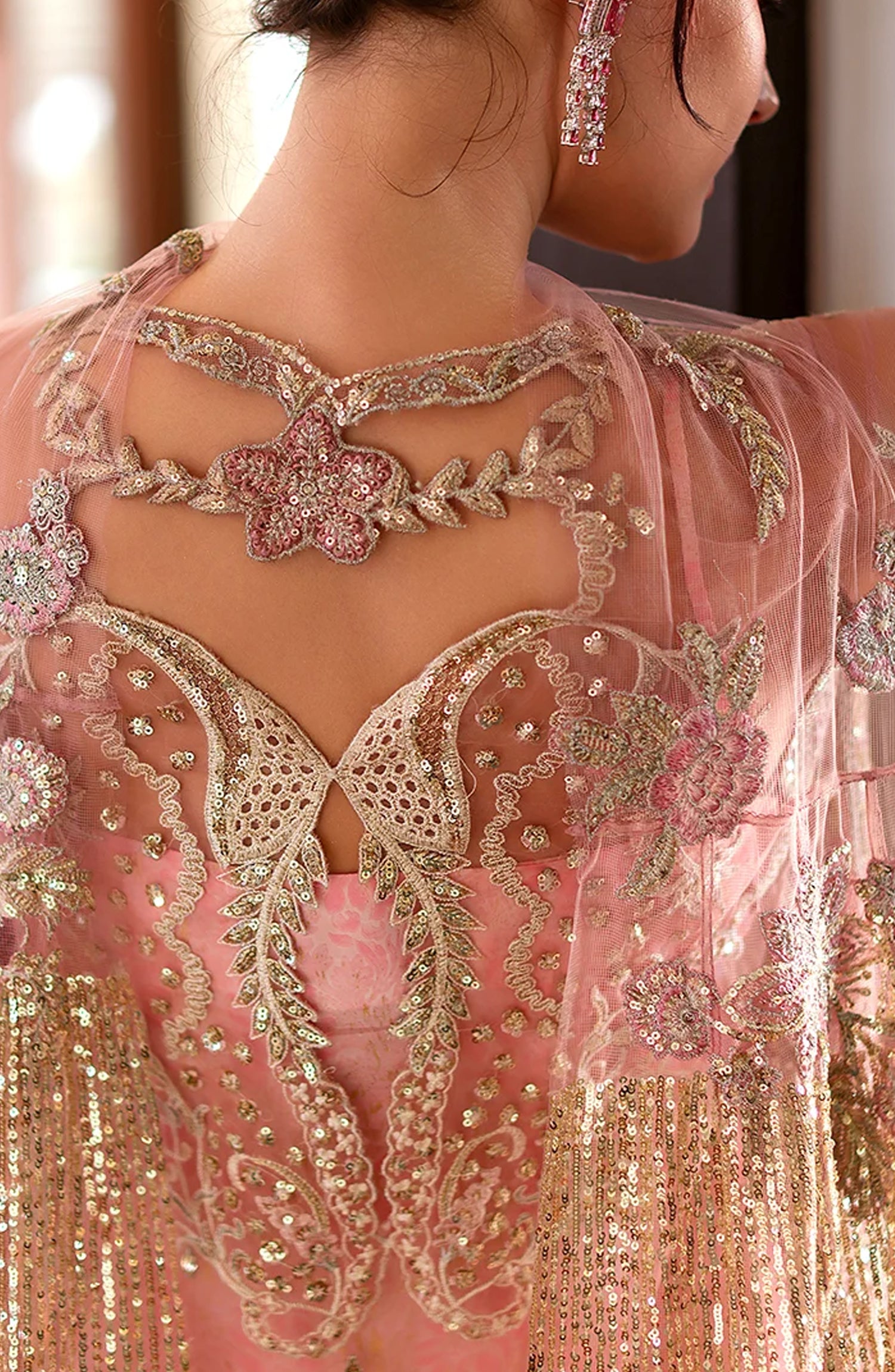 Mushq Stardust Embroidered Net Unstitched 3 Piece Suit - D4-Sacred Promise - MQ26SRD - Pink - Wedding Collection