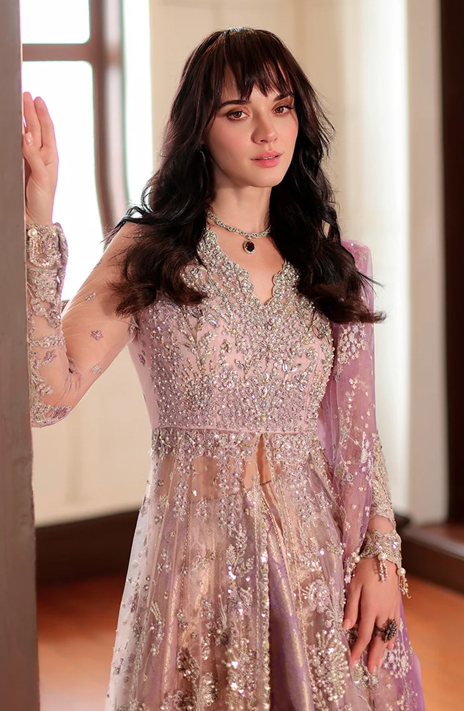Mushq Stardust Embroidered Net Unstitched 3 Piece Suit - D7-Midnight Wish - MQ26SRD - Pink - Wedding Collection