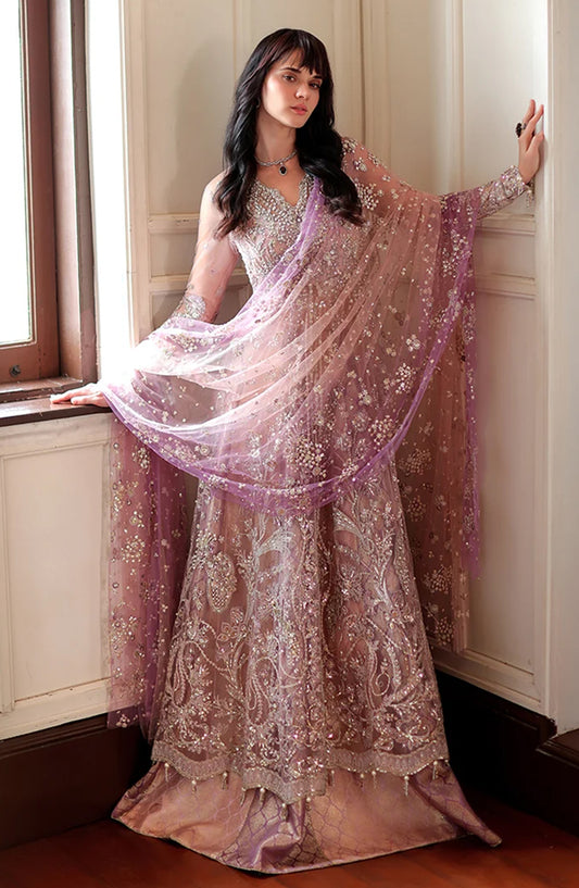 Mushq Stardust Embroidered Net Unstitched 3 Piece Suit - D7-Midnight Wish - MQ26SRD - Pink - Wedding Collection
