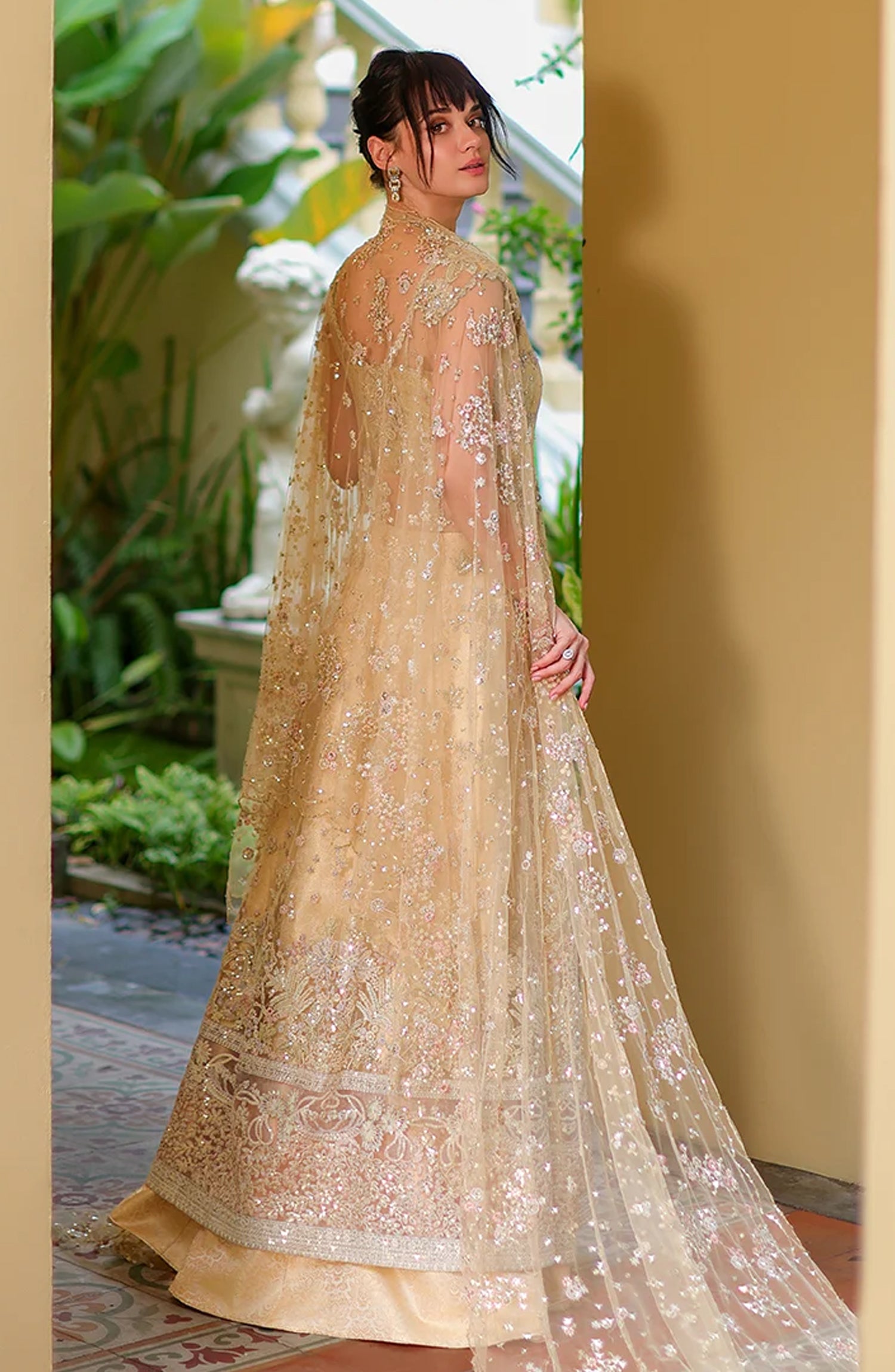 Mushq Stardust Embroidered Net Unstitched 3 Piece Suit - D8-Love's Legacy - MQ26SRD - Yellow - Wedding Collection