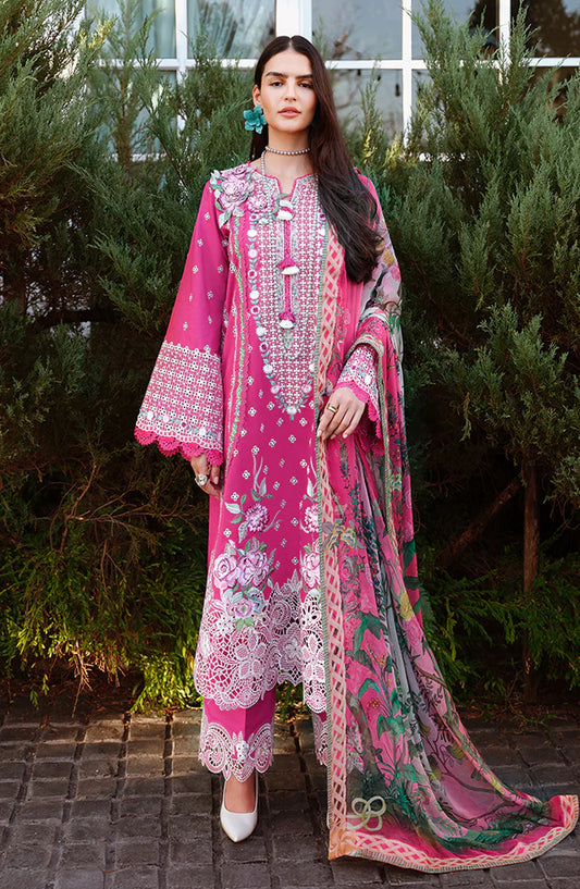 Mushq A Moi Held by Love Luxury Embroidered Lawn Unstitched 3 Piece Suit - Blushing Rose - MQ26MOI - Fushia Pink - Summer Collection