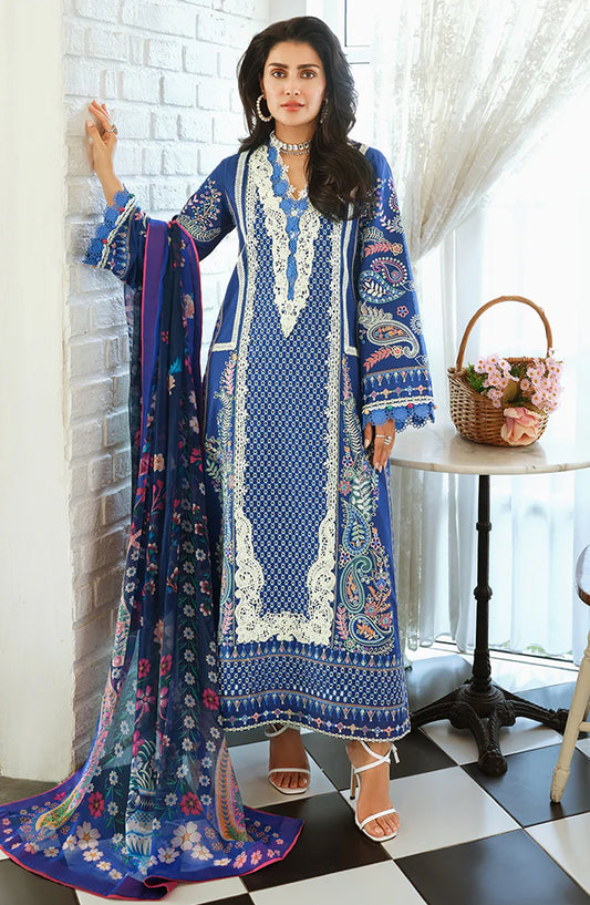Mushq A Moi Held by Love Luxury Embroidered Lawn Unstitched 3 Piece Suit - Moonlit Dreams - MQ26MOI - Navy Blue - Summer Collection