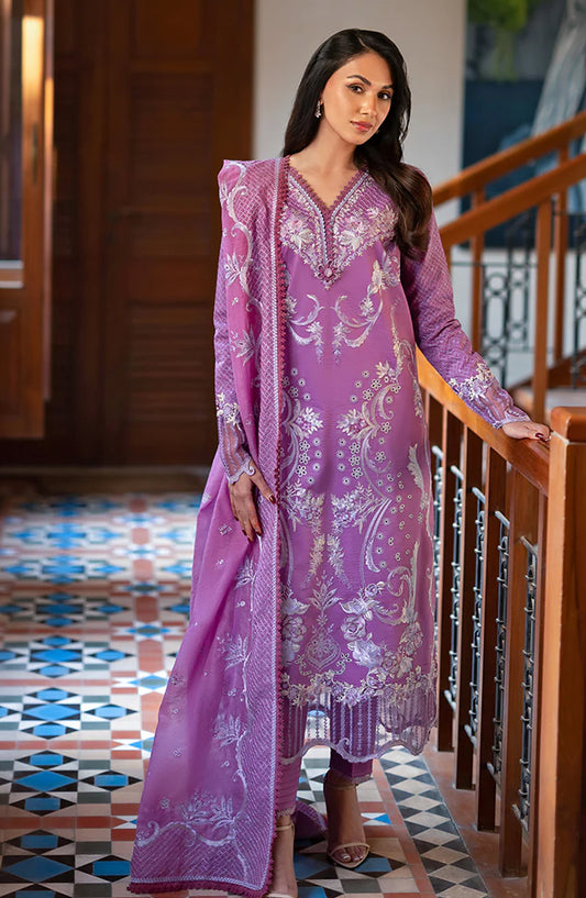 Mushq Astoria Embroidered Lawn Unstitched 3 Piece Suit - Arielle - MQ26AST - Lavender Pink - Festive Collection