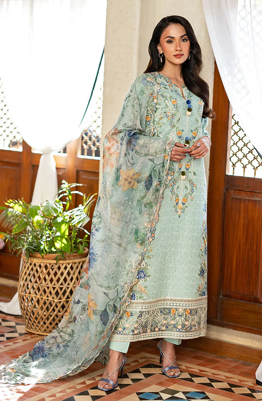 Mushq Astoria Embroidered Lawn Unstitched 3 Piece Suit - Elif - MQ26AST - Sea Blue - Festive Collection