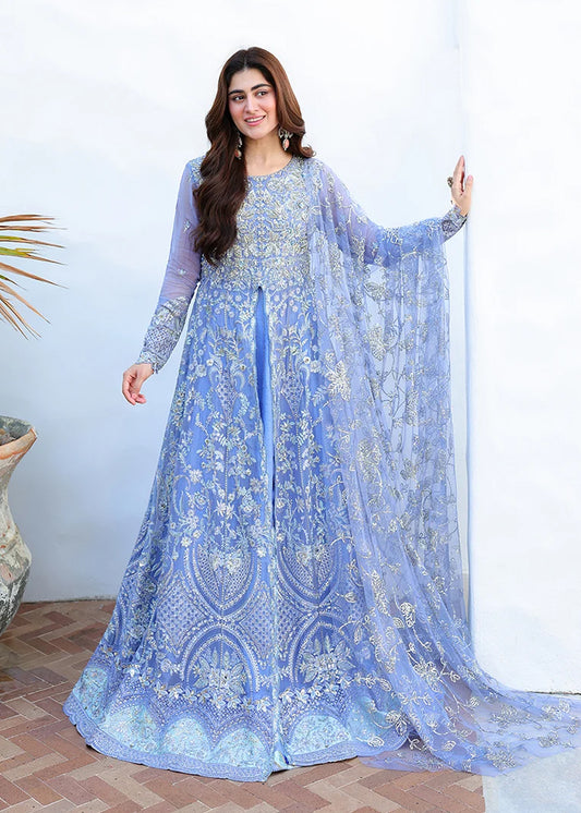 Mushq Bachelorette Chronicles Embroidered Chiffon Unstitched 3 Piece Suit - 09 Blushing Bride - MQ26BC - Blue - Luxury Collection