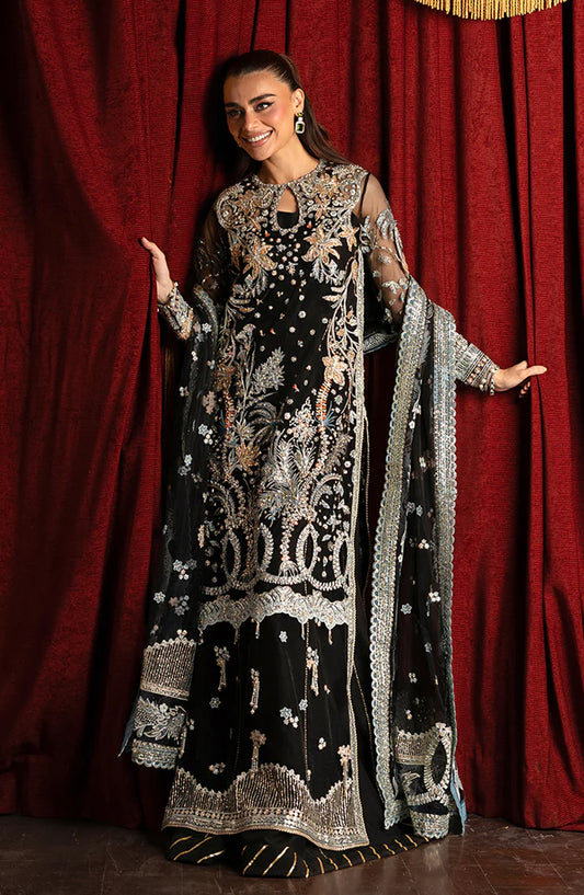 Mushq Darlings Wedding Embroidered Net Unstitched 3 Piece Suit - Malika - MQ25DRW - Black - Festive Collection