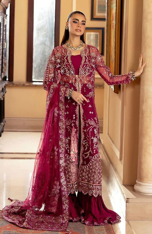 Mushq Darlings Wedding Embroidered Organza Unstitched 3 Piece Suit - Bebo - MQ25DRW - Deep Pink - Festive Collection