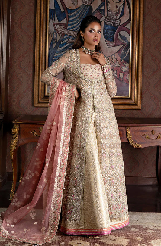 Mushq Darlings Wedding Embroidered Organza Unstitched 3 Piece Suit - Jhilmil - MQ25DRW - Gold - Festive Collection