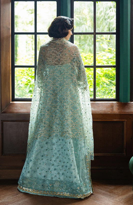 Mushq Inception Hemline Embroidered Net Unstitched 3 Piece Suit - HUNWD250102U Endless Love - MQ25INC - Aqua Blue - Wedding Collection