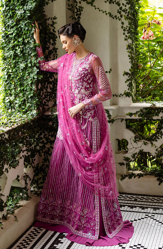 Mushq Inception Hemline Embroidered Net Unstitched 3 Piece Suit - HUNWD250107U Sweet November - MQ25INC - Blush Pink - Wedding Collection