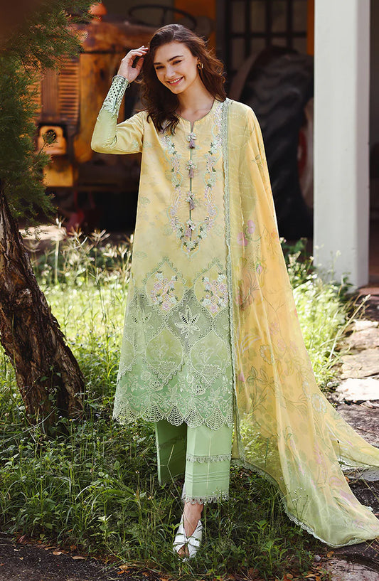 Mushq Solace Ombre Embroidered Lawn Unstitched 3 Piece Suit - Quiet Bloom - MQ26OMB - Yellow and Green - Summer Collection