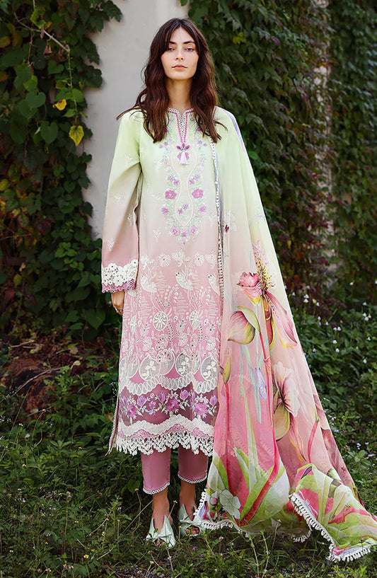 Mushq Solace Ombre Embroidered Lawn Unstitched 3 Piece Suit - Petal Pull - MQ26OMB - Pale off white and pink - Summer Collection