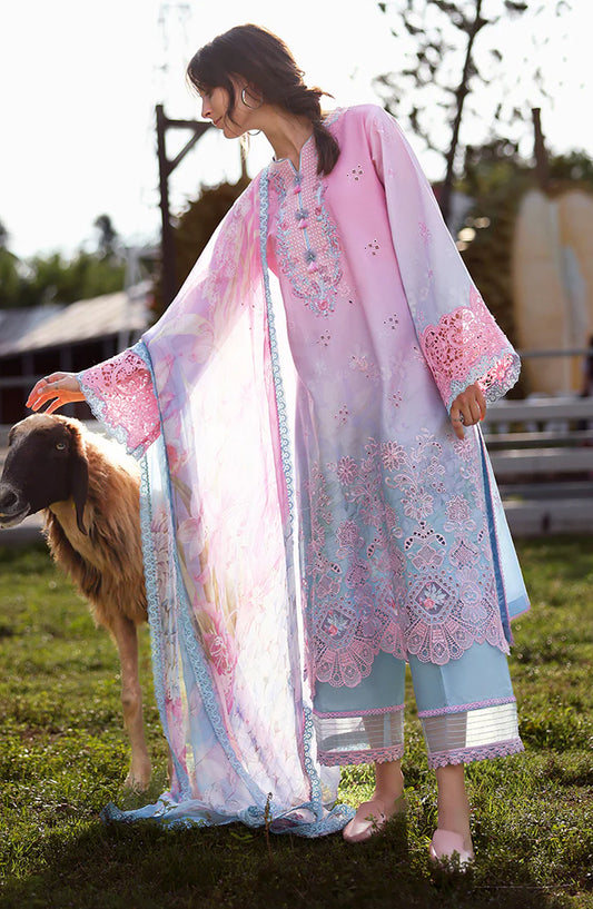Mushq Solace Ombre Embroidered Lawn Unstitched 3 Piece Suit - Faint Blossom - MQ26OMB - Pink and Blue - Summer Collection