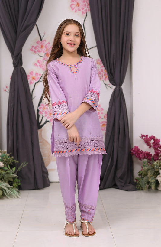Fresh Birds Embroidered Cotton Lawn Stitched 2 Piece Suit - Mushq - FBR26FS - Lilac - Festive Girls Collection