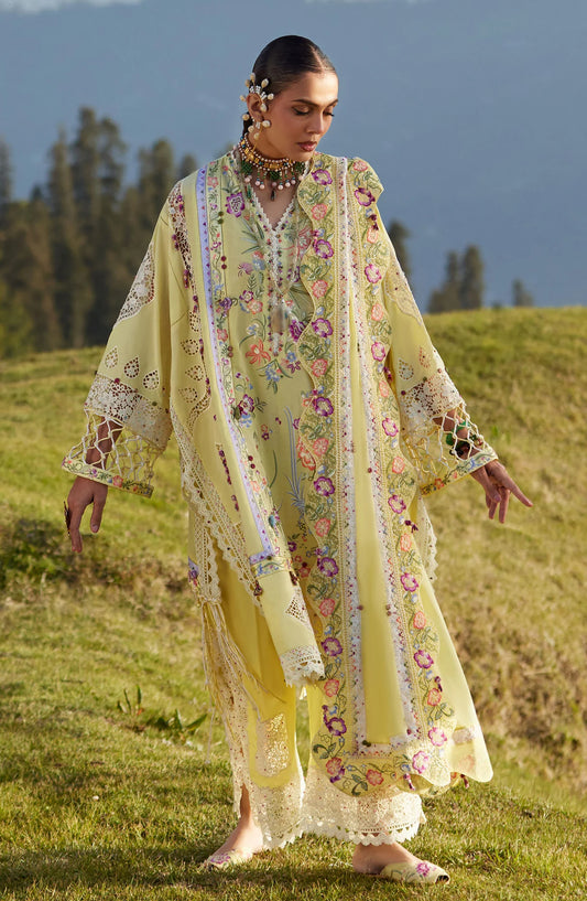 Kashmee by Elan Embroidered Lawn Unstitched 3 Piece Suit - 5A - EL26KSM - Yellow - Summer Collection