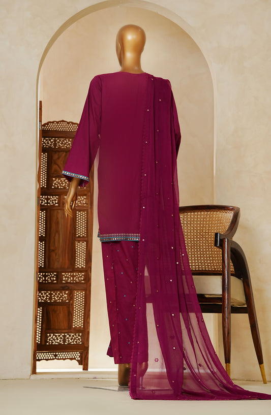 Nazakat Noir by Amna Khadija Embroidered Cotton Cambric Stitched 3 Piece Suit - AM25NZK - NNLP-02 - Pink - Festive Collection