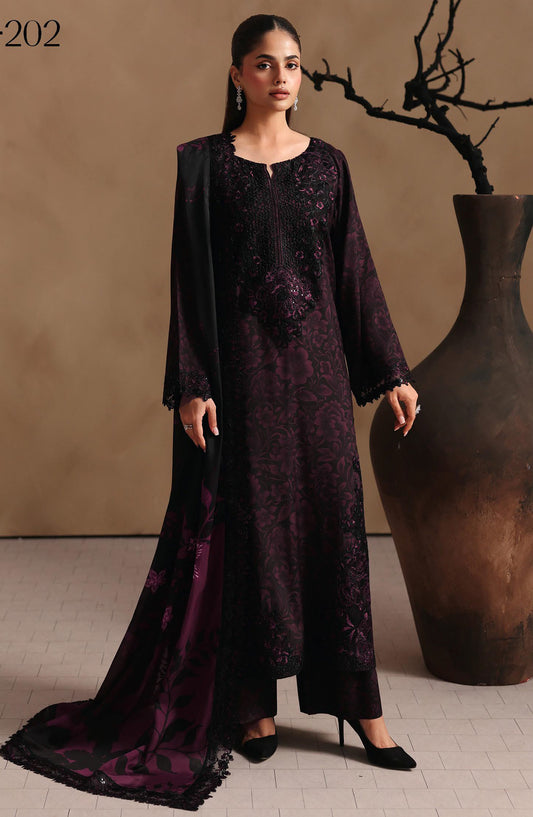 Naqsh by Ramsha Embroidered Raw Silk Unstitched 3 Piece Suit - RS-202 - RM26NQ - Black - Winter Collection