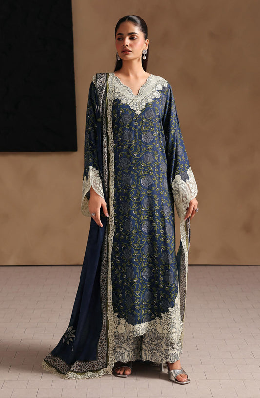 Naqsh by Ramsha Embroidered Raw Silk Unstitched 3 Piece Suit - RS-204 - RM26NQ - Blue - Winter Collection