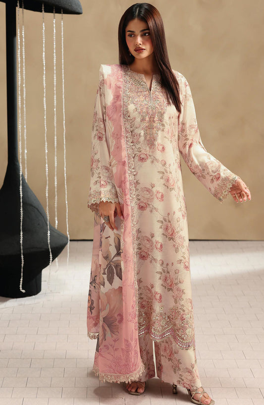 Naqsh by Ramsha Embroidered Raw Silk Unstitched 3 Piece Suit - RS-205 - RM26NQ - Fawn - Winter Collection