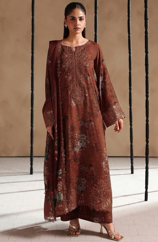 Naqsh by Ramsha Embroidered Raw Silk Unstitched 3 Piece Suit - RS-206 - RM26NQ - Brown - Winter Collection
