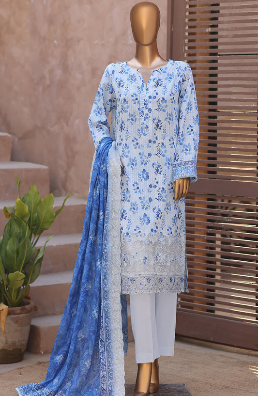 Nayab by HZ Textile Embroidered Lawn Unstitched 3 Piece Suit - D-07 - HZ26TAN - Blue - Summer Collection