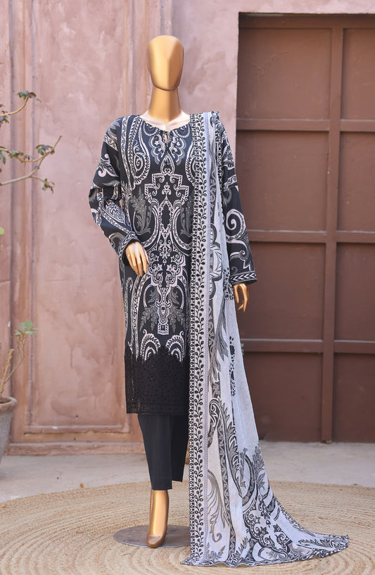 Nayab by HZ Textile Embroidered Lawn Unstitched 3 Piece Suit - D-04 - HZ26TAN - Black - Summer Collection