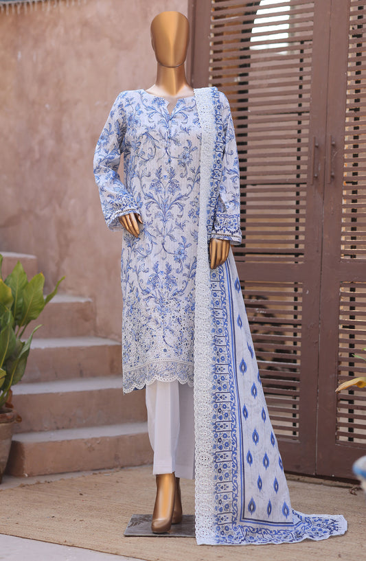 Nayab by HZ Textile Embroidered Lawn Unstitched 3 Piece Suit - D-03 - HZ26TAN - Blue - Summer Collection