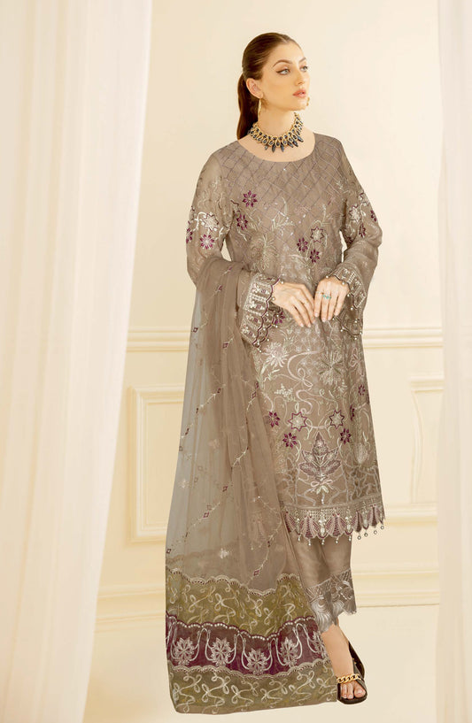 Nayab by Ramsha Luxury Embroidered Chiffon Unstitched 3 Piece Suit - N-412 - RM26NYB - Brown - Festive Collection