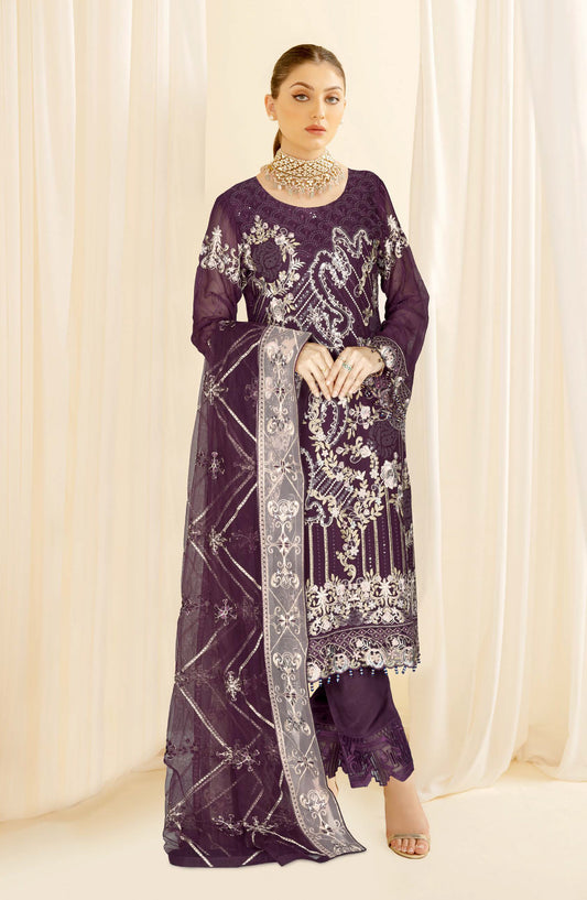 Nayab by Ramsha Luxury Embroidered Chiffon Unstitched 3 Piece Suit - N-411 - RM26NYB - Purple - Festive Collection