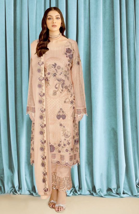 Nayab by Ramsha Luxury Embroidered Chiffon Unstitched 3 Piece Suit - N-410 - RM26NYB - Pink - Festive Collection