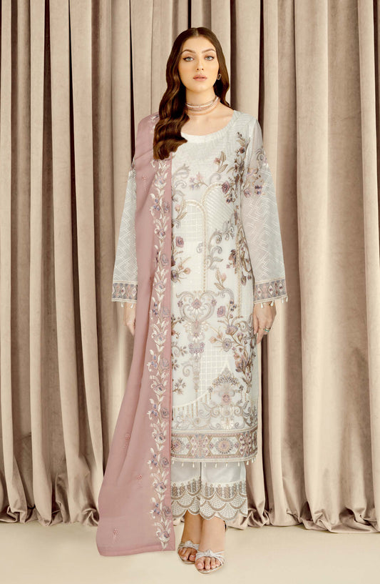 Nayab by Ramsha Luxury Embroidered Chiffon Unstitched 3 Piece Suit - N-408 - RM26NYB - Ice Blue - Festive Collection