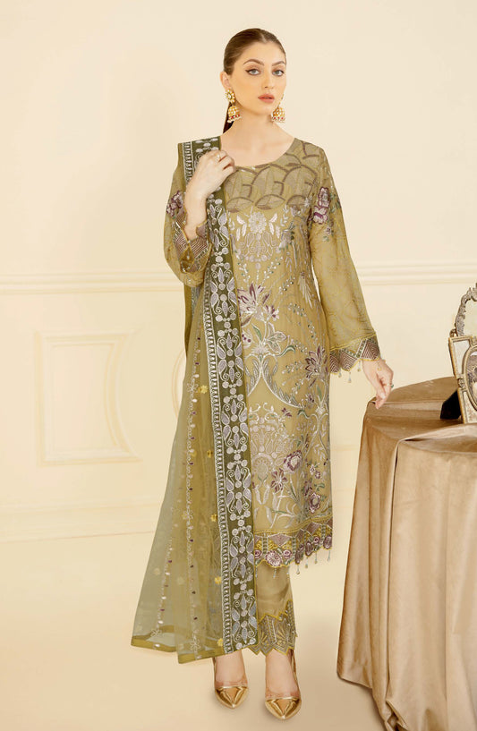 Nayab by Ramsha Luxury Embroidered Chiffon Unstitched 3 Piece Suit - N-407 - RM26NYB - Green - Festive Collection