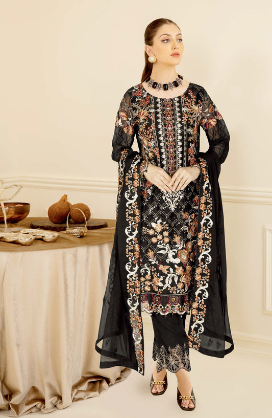 Nayab by Ramsha Luxury Embroidered Chiffon Unstitched 3 Piece Suit - N-406 - RM26NYB - Black - Festive Collection