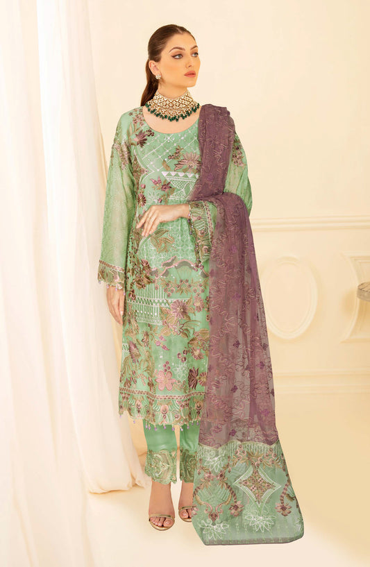 Nayab by Ramsha Luxury Embroidered Chiffon Unstitched 3 Piece Suit - N-405 - RM26NYB - Green - Festive Collection