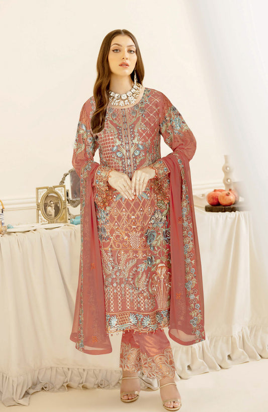 Nayab by Ramsha Luxury Embroidered Chiffon Unstitched 3 Piece Suit - N-403 - RM26NYB - Pink - Festive Collection