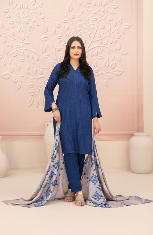 Nazaaha by Tawakkal Fabrics Printed Leather Peach Stitched 3 Piece Suit - D-5011 - TF25NZH - Blue - Winter Collection