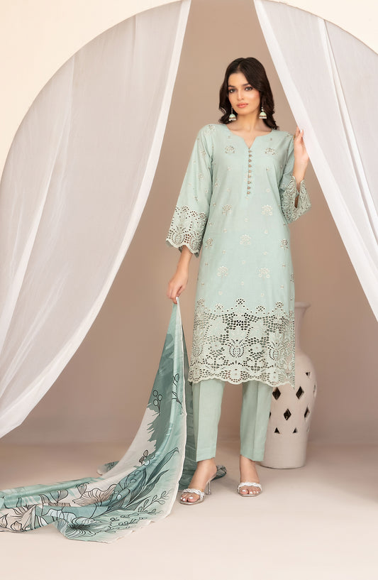 Nazifa by Tawakkal Fabrics Embroidered Schiffli Lawn Stitched 3 Piece Suit - D-1043 - TF26NZ - Sea Green - Summer Collection
