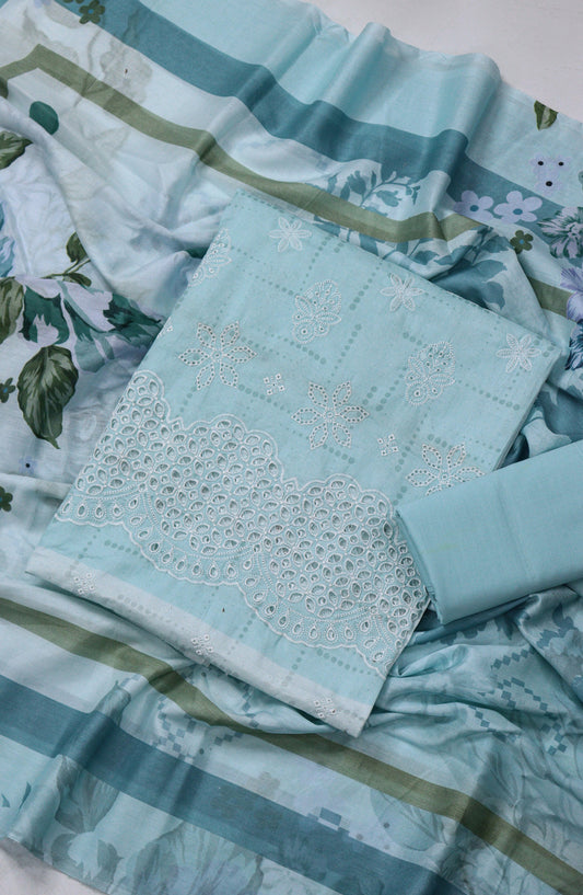Nazneen by Amna Khadija Embroidered Chikankari Lawn Unstitched 3 Piece Suit - Design-04 - AM26NZN - Blue - Summer Collection